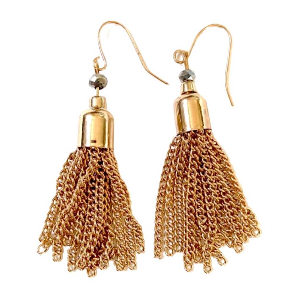 Gold Tassel Dangle Earrings